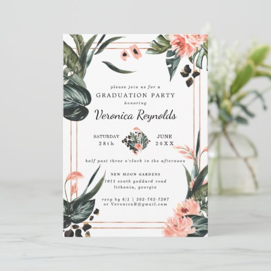 Tropisch Oerwoud Greenery | Roze Afstuderen van Fl Kaart (Staand voorkant)