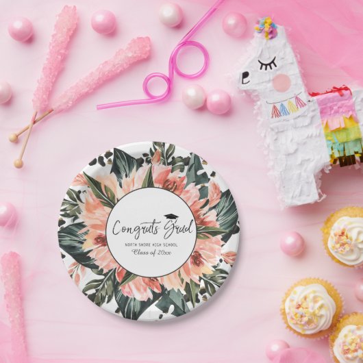 Tropisch Oerwoud Greenery | Roze Afstuderen van Fl Papieren Bordje (Feest)