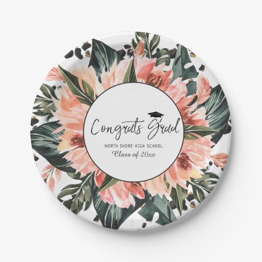Tropisch Oerwoud Greenery | Roze Afstuderen van Fl Papieren Bordje (Voorkant)