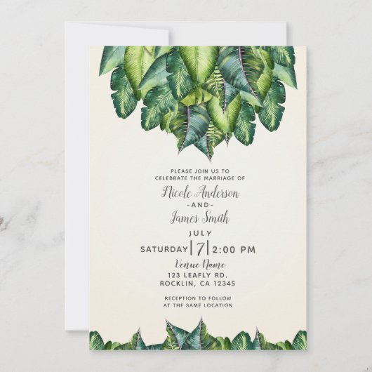 Tropisch Oerwoud laat groene botanische bruiloft Kaart (Voorkant)