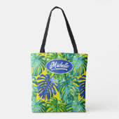 Tropisch Oerwoud laat groene gele naam achter Tote Bag (Achterkant)