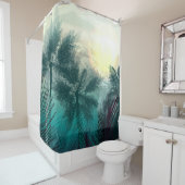 Tropisch oerwoud landschap met palmbomen en blader douchegordijn (In situ)