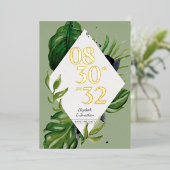 Tropisch oerwoud leaft modern groen op datum folie uitnodiging (Staand Voorkant)