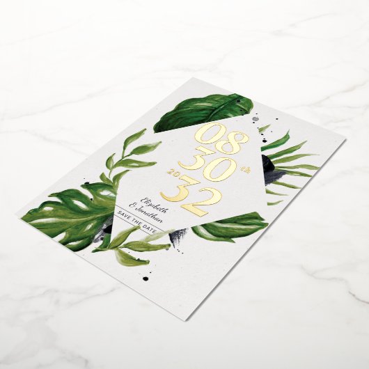 Tropisch oerwoud leaft modern wit, behalve de datu folie uitnodiging (Gedraaid)