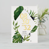 Tropisch oerwoud leaft modern wit, behalve de datu folie uitnodiging (Staand Voorkant)