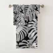 Tropisch Oerwoud Leaves Grey Zwart Modern Bad Handdoek (Insitu)