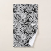 Tropisch Oerwoud Leaves Grey Zwart Modern Bad Handdoek (Handdoek)