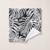 Tropisch Oerwoud Leaves Grey Zwart Modern Bad Handdoek (Wasdoekje)