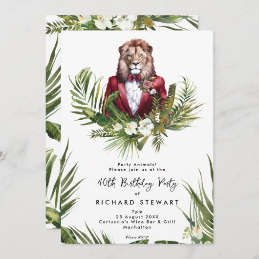 tropisch oerwoud leeuw 40e verjaardag kaart (Voorkant / Achterkant)