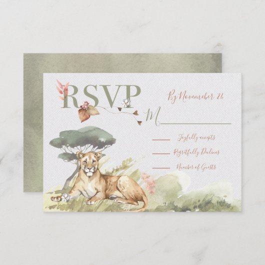 Tropisch Oerwoud Leeuw Bruiloft antwoord kaarten R (Voorkant / Achterkant)