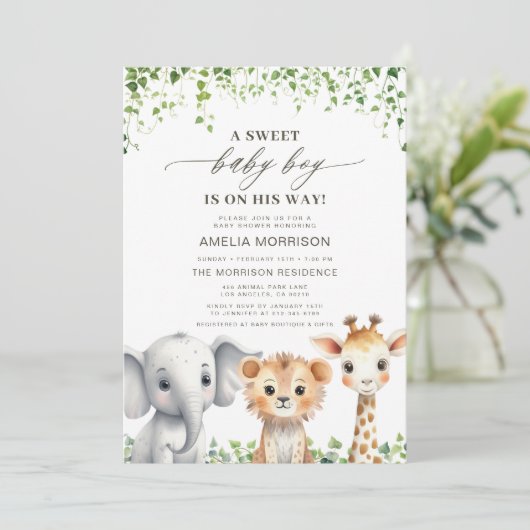 Tropisch Oerwoud Leuke Dieren Safari Baby shower Kaart (Staand voorkant)