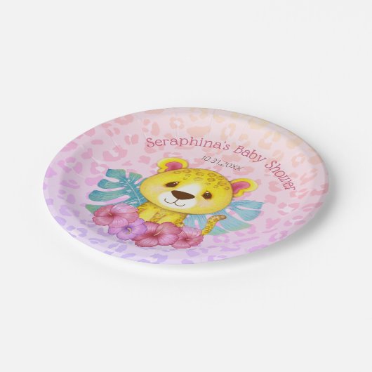 Tropisch Oerwoud Lopard Baby shower Papieren Bordje (Gekanteld)