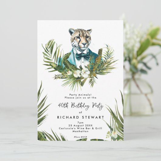 tropisch oerwoud luipaard 40e verjaardagsfeestje kaart (Staand voorkant)