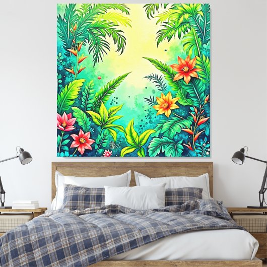 Tropisch Oerwoud Lush Paradise Design Canvas Afdruk (Insitu (Slaapkamer))