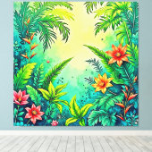 Tropisch Oerwoud Lush Paradise Design Canvas Afdruk (Insitu (Houten vloer))