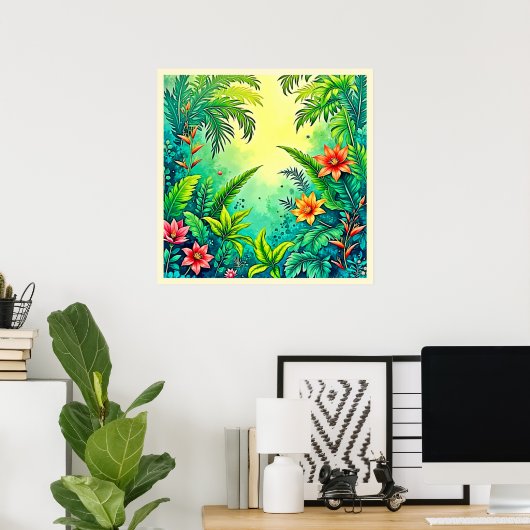 Tropisch Oerwoud Lush Paradise Design Poster (Thuiskantoor)