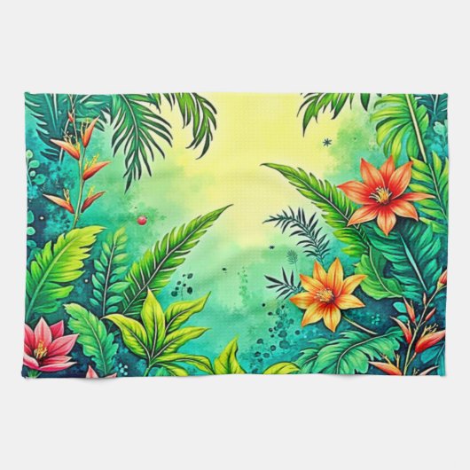 Tropisch Oerwoud Lush Paradise Design Theedoek (Horizontaal)