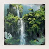 Tropisch Oerwoud met Stromende Waterval Legpuzzel (Verticaal)