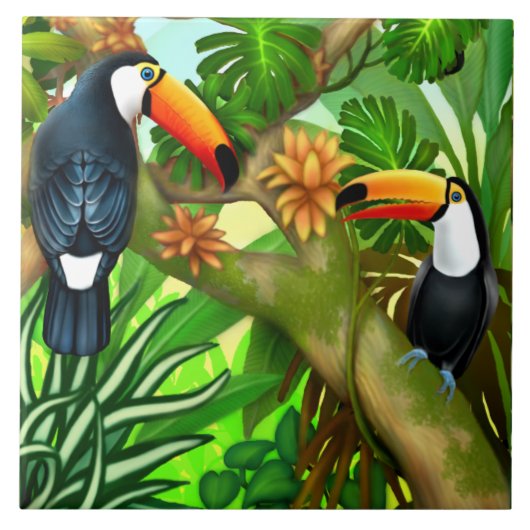 Tropisch Oerwoud met toucans Tegeltje (Voorkant)
