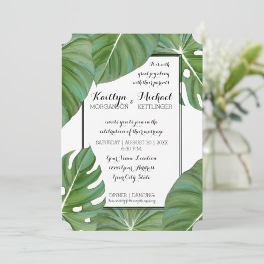 Tropisch Oerwoud Modern White Leaf Foliage Coastal Kaart (Staand voorkant)