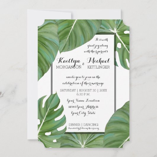 Tropisch Oerwoud Modern White Leaf Foliage Coastal Kaart (Voorkant)