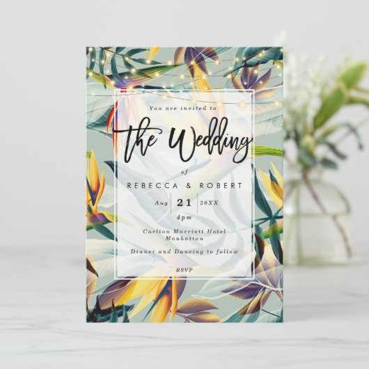 tropisch oerwoud moderne huwelijksuitnodiging kaart (Staand voorkant)