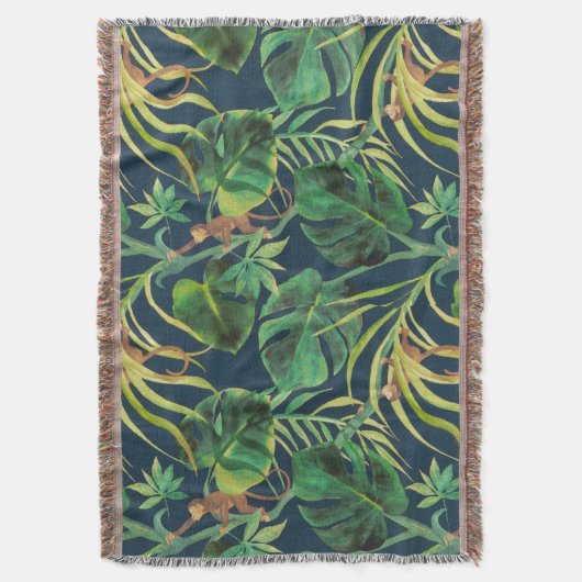  Tropisch Oerwoud Monkey Throw Blanket Deken (Voorkant Verticaal)