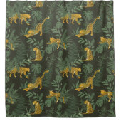 Tropisch oerwoud monstera palmbladeren luipaard douchegordijn (Voorkant)