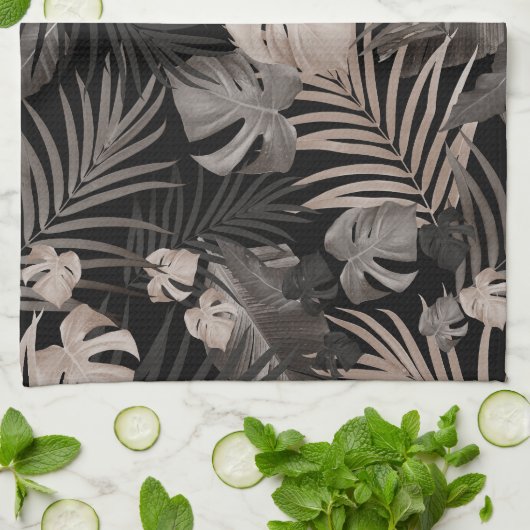 Tropisch Oerwoud Nachtbladeren 8 - Herhaling Theedoek (Gevouwen)