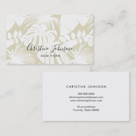 Tropisch oerwoud palmbladeren op salie groen visitekaartje (Voorkant / Achterkant)