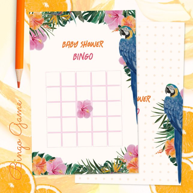 Tropisch Oerwoud Parrot Baby shower Bingo Spel (Tropical Jungle Parrot Baby Shower Bingo Game ©Susanne Sachers - Sunny Mind 🌞)