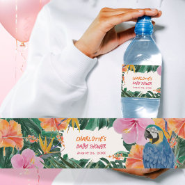 Tropisch Oerwoud Parrot Waterverf Baby shower Waterfles Etiket
