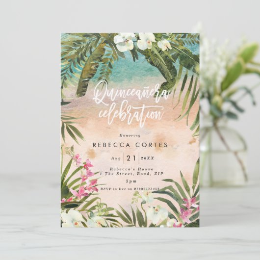 tropisch oerwoud Quinceanera 15e verjaardag Kaart (Staand voorkant)