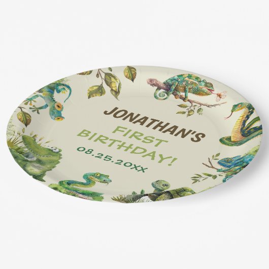 Tropisch Oerwoud Reptiel Kids Verjaardagsfeest Papieren Bordje (Gekanteld)