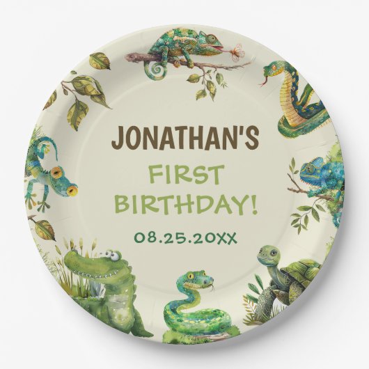 Tropisch Oerwoud Reptiel Kids Verjaardagsfeest Papieren Bordje (Voorkant)