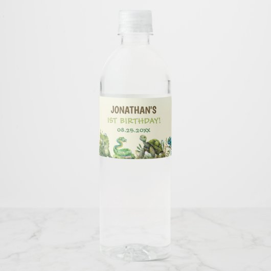 Tropisch Oerwoud Reptiel Kids Verjaardagsfeest Waterfles Etiket (Voorkant)
