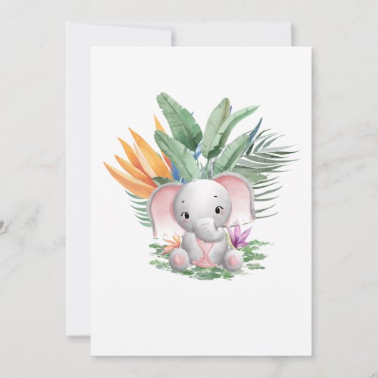 Tropisch Oerwoud Roze Olifant Baby shower Kaart (Achterkant)