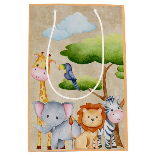 Tropisch Oerwoud Safari Animals Baby Boy Medium Cadeauzakje (Voorkant)