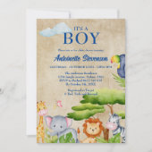 Tropisch Oerwoud Safari Animals Baby Boy Shower Kaart (Voorkant)