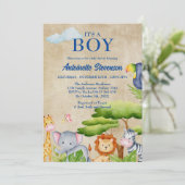 Tropisch Oerwoud Safari Animals Baby Boy Shower Kaart (Staand voorkant)
