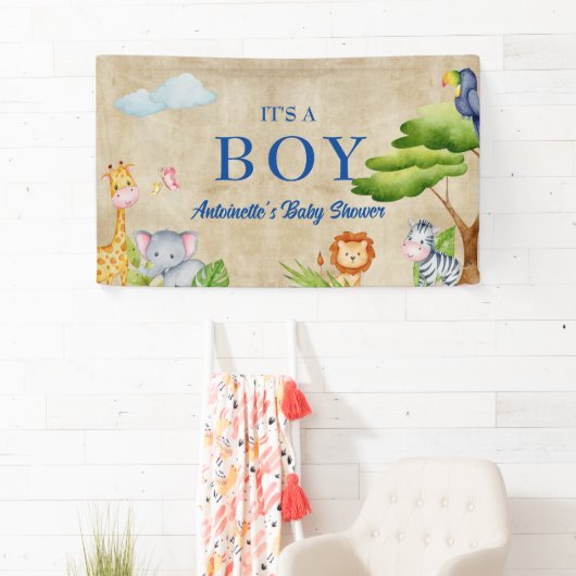 Tropisch Oerwoud Safari Animals Baby Boy Shower Spandoek (Insitu)