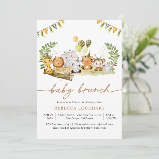 Tropisch Oerwoud Safari Animals Baby Brunch Kaart (Staand voorkant)
