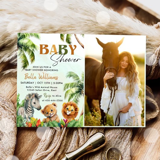 Tropisch Oerwoud Safari Animals Baby shower Foto Kaart