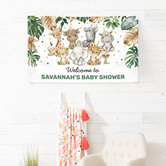 Tropisch Oerwoud Safari Animals Baby shower Welkom Spandoek (Insitu)