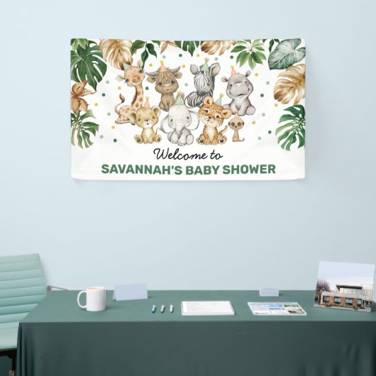 Tropisch Oerwoud Safari Animals Baby shower Welkom Spandoek (Beurs)