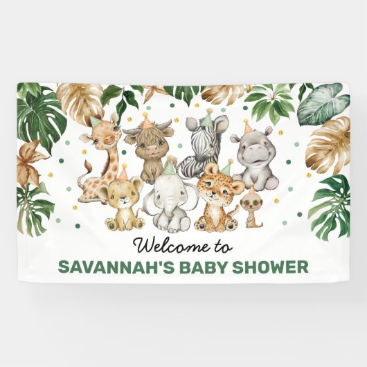 Tropisch Oerwoud Safari Animals Baby shower Welkom Spandoek (Horizontaal)