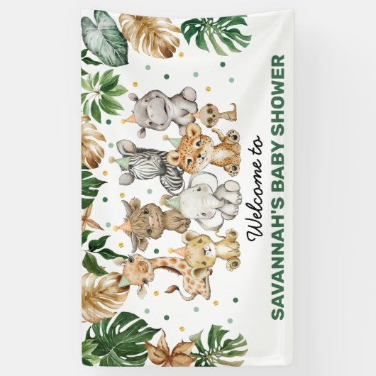 Tropisch Oerwoud Safari Animals Baby shower Welkom Spandoek (Verticaal)
