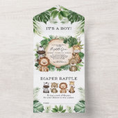 Tropisch Oerwoud Safari Animals Boy Baby shower All In One Uitnodiging (Binnen)