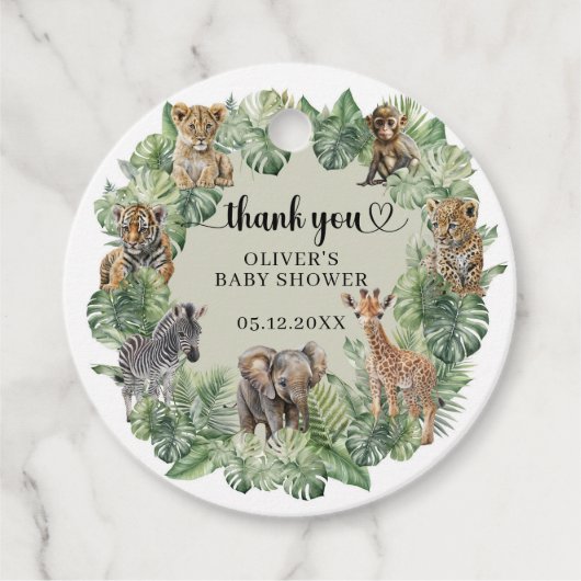 Tropisch Oerwoud Safari Animals Boy Baby shower Bedankjes Labels (Voorkant)