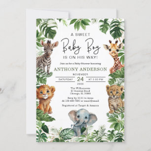 Tropisch Oerwoud Safari Animals Boy Baby shower Kaart